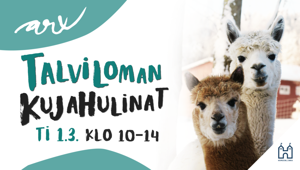 Talviloman Kujahulinoiden somekuvaa. Kuvassa mm. kaksi alpakkaa. 