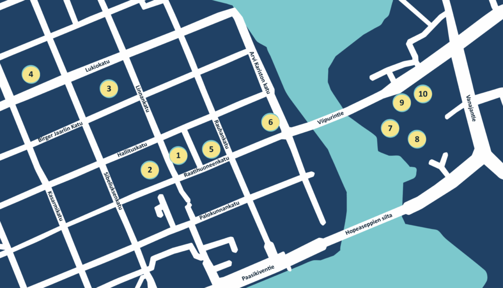 Valoilmiön teosreitin karttakuva.